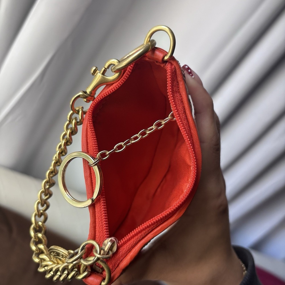 Vtg COACH Orange Flower Fruit Slice Leather Coin Purse Keychain Y2K - Picture 5 of 5
